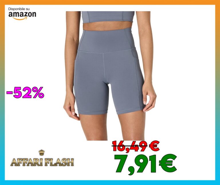 Amazon Essentials Pantaloncini Ciclista Tecnici in FormFlex Morbidissimo, a Vita Alta, 18 cm, con Tasche Donna