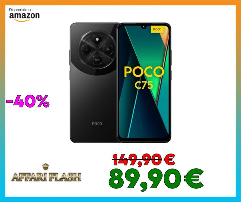 Poco C75 (Android Smartphone), 6GB+128GB, 2.0GHz, Display da 6.88″, Doppia fotocamera, Camera principale AI da 50MP, Batteria da 5.160mAH, Nero