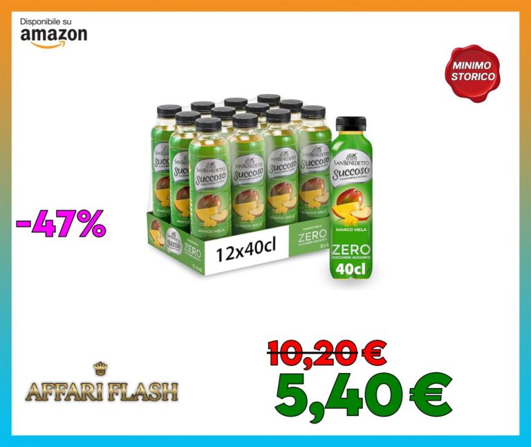 San Benedetto, Succoso Zero al Mango e Mela, 12×400 ml Bevanda Leggera e Dissetante in Acqua Minerale Naturale, Senza Zuccheri, Conservanti Coloranti e Glutine