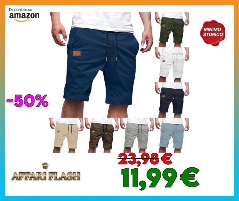 Generico Bermuda Cargo Uomo Pantaloni Corti con Tasche e Coulisse Pantaloncini da Lavoro Estivi Casual Slim Fit Shorts in Cotone