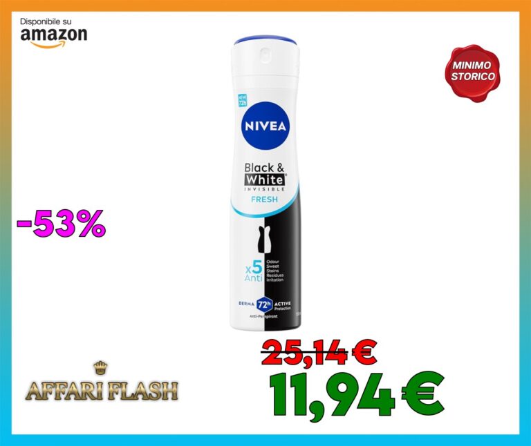 NIVEA Black & White Invisible Fresh Spray 6 x 150 ml, Deodorante donna per una freschezza 72h, Deodorante spray antitraspirante contro odori, sudore, residui, irritazioni e macchie su tessuti