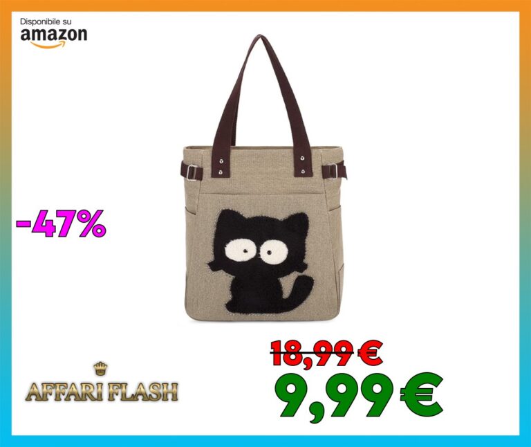 DR F Borsa Gatto a Mano in Tela da Donna Ragazza con Gatto Carino per shopping BG132