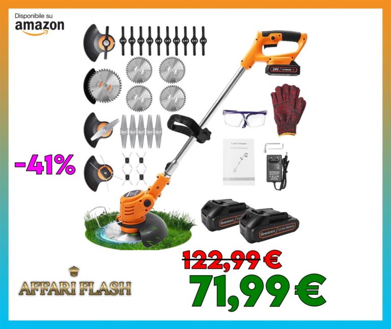 Decespugliatore a batteria,Tagliaerba a Batteria, Decespugliatore Elettrico, Tagliabordi a Batteria con 2 batterie, 4 Tipi Lame,Testata Regolabile e Maniglia Telescopica Tagliaerba per Giardino