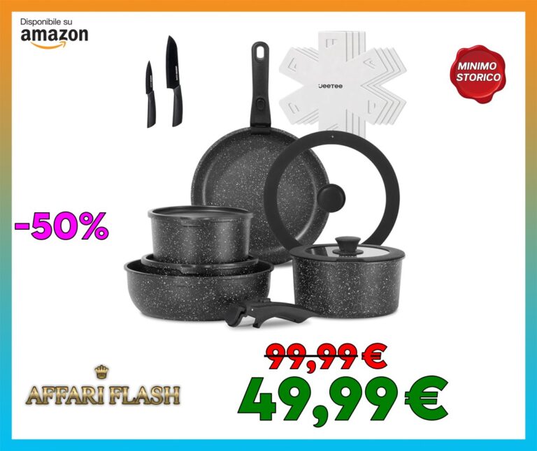 JEETEE Set Pentole Induzione 17 Pezzi, Set Padelle Antiaderenti con Manici Rimovibili,Padella 20/26cm,Padella Profonda 26cm,Casseruola 18/20cm, Impilabile, Per Tutti i Piani Cottura, Adatto al Forno