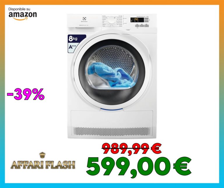 Electrolux PerfectCare 700 Asciugatrice 8 Kg, EW7H583W, Classe A+++, Tecnologia GentleCare System, Pompa di Calore, 850x596x638 mm, Bianco