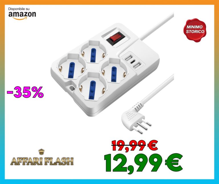 Mscien Ciabatta Multipresa con 3 USB, Multipresa Elettrica Presa da Scrivania con interruttore automatico di protezione 10A, 2500W, 4 Prese (10/16A Universali ITA/Schuko), 1.5 metri Cavo