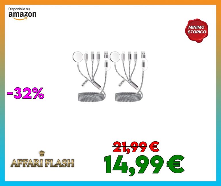 2Pack 4 in 2 Multiplo Rapida Caricatore per A pple Watch, 1.8M/6FT Cavo Ricarica in Nylon con Porta iOS/Micro USB/Tipo C/iWatch, Compatibile per iWatch Ultra/SE/1