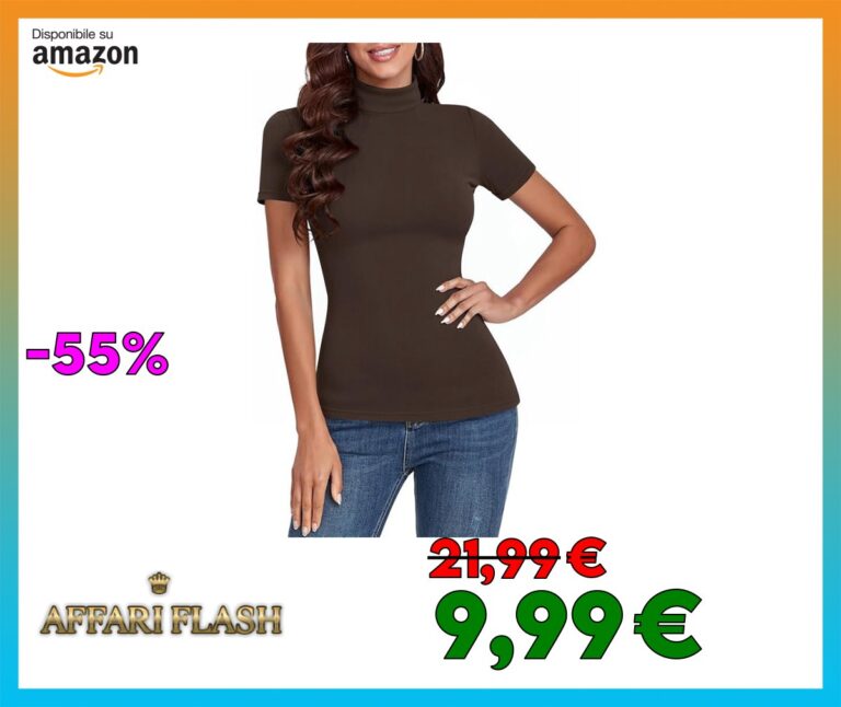 Totatuit Lupetto Donna Cotone Dolcevita Manica Corta Maglietta Elegante Tshirt a Costine Basic Top a Collo Alto Casual Pullover di Slim Fit S
