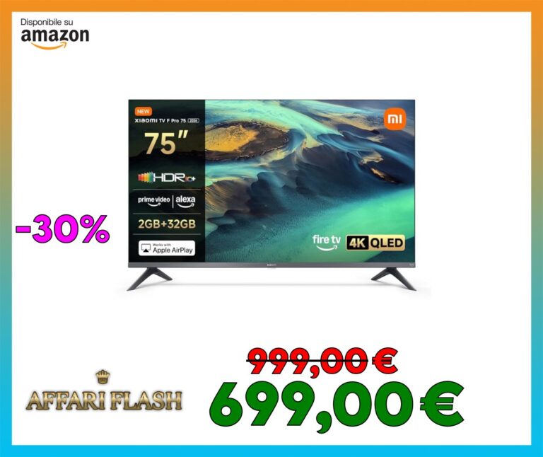 ️ Xiaomi TV F Pro 75, 75 pollici (190 cm), 4K UHD QLED, Smart TV, Fire OS8, Triple Tuner DVB