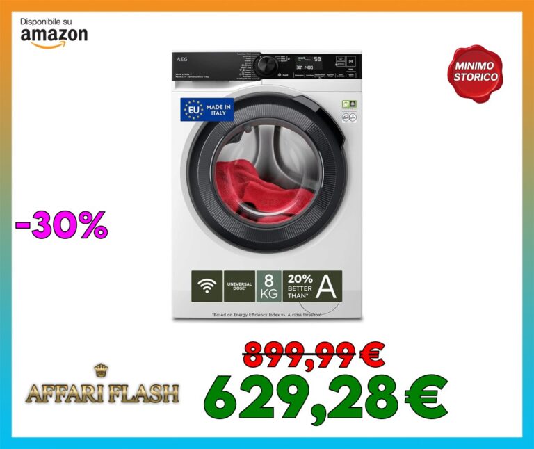 AEG Lavatrice Serie 8000 PowerCare UniversalDose 8 kg, LR8H84BBY, Classe A, Tecnologia PoweClean, PreciseWash, ProSteam, Connettività WiFi con APP