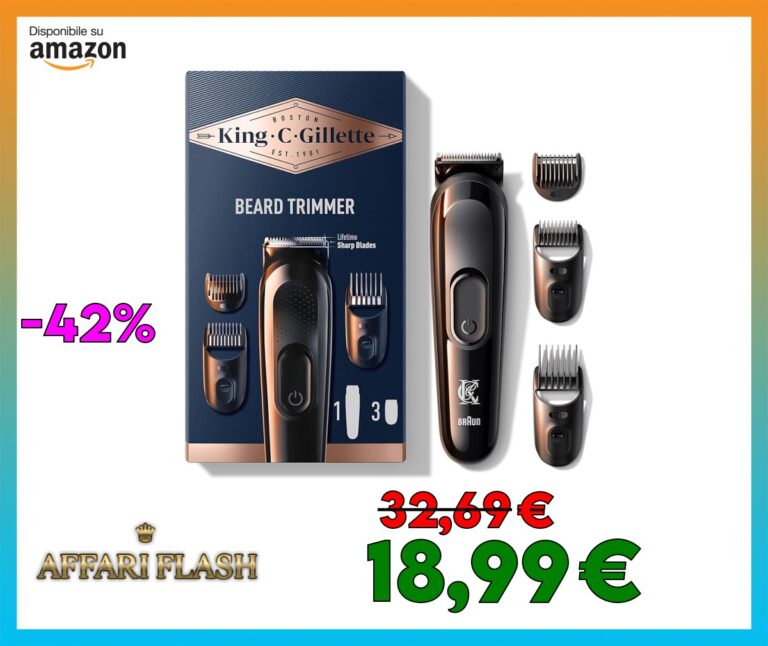 King C. Gillette Kit REGOLABARBA UOMO, 1 Testina, 3 Pettini Regolatori, 1 Spazzolina, 1 Caricatore, RASOIO BARBA ELETTRICO, Idea Regalo Uomo Kit professionale