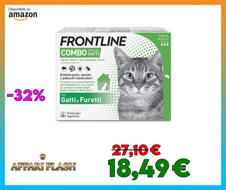 FRONTLINE Combo, 3 Pipette, Antiparassitario per Gatti, Gattini e Furetti di Lunga Durata, Protegge da Pulci, Zecche, Uova, Larve e Anche la Casa, Antipulci In Confezione da 3 Pipette da 0.5 ml
