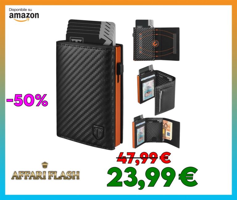 TEEHON Portafoglio Uomo Slim RFID Blocking, Magnetica Fibra di Carbonio Porta Carte di Credito Uomo