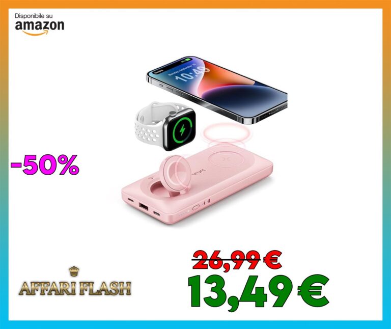 VRURC Power bank Magnetico, PowerBank 10000mAh, Caricabatterie Wireless 3 in 1, Ricarica Rapida da 22,5 W Compatibile con iPhone Serie, Apple Watch Ecc