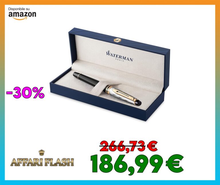 Waterman Expert penna stilografica | laccatura nera e metallo con puntale dorato e cappuccio cesellato | punta media in acciaio inossidabile | confezione regalo