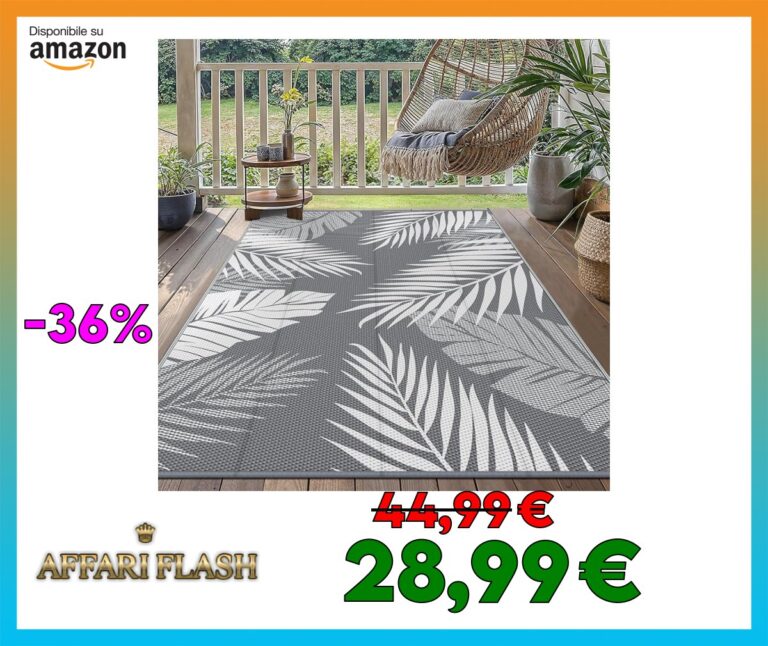 GENIMO Tappeto da Esterno Antipioggia,Tappeto Esterno Impermeabili Eeversibili Lavabili,Tappeto Per Esterno per Terrazze,Giardini,Camper,Picnic,Balcone,150x240cm,Grigio & Bianco