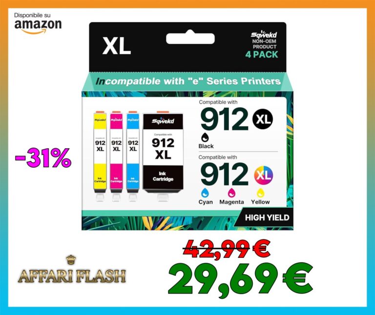 Sqwekd 912 912xl compatibile per HP 912 xl per HP OfficeJet 8010 8012 8013 8014 8015 8017 8018 per OfficeJet Pro 8022 8023 8024 8025 8030(Nero, Ciano, Magenta Giallo, 4