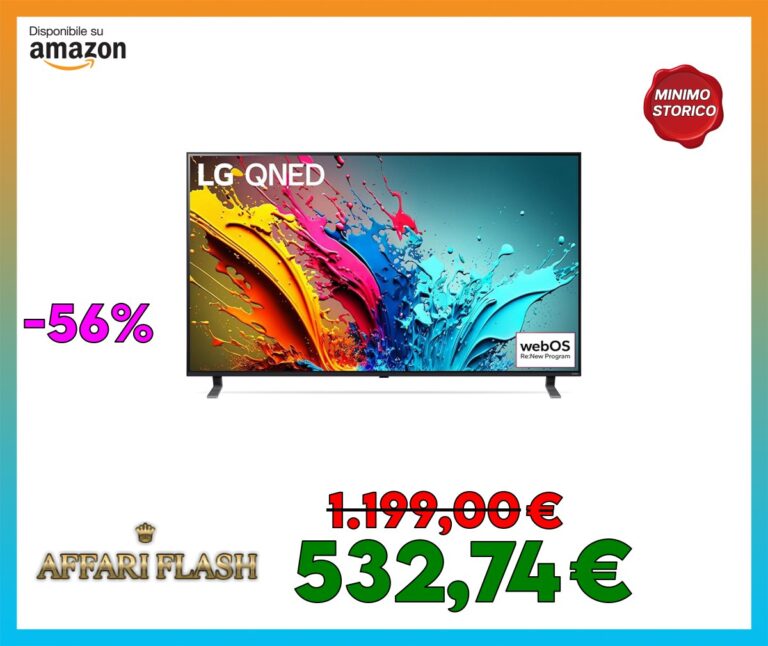 LG QNED 55”, Serie 85 2024, 55QNED85T6C, Smart TV 4K, Processore α8, Design slim, 20W, AI Picture Pro, 4 HDMI 2.1 120Hz, VRR, FreeSync Premium, Alexa, Wi