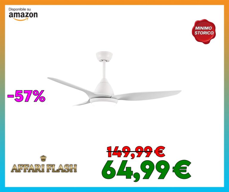 snsok Ventilatore da Soffitto con Luce LED 52″ 3 Pale, 6 Velocità + 3 Temperature Luce, Motore DC Super Silenzioso, Timer con Telecomando, Funzione Inverso Estate/Inverno (white)