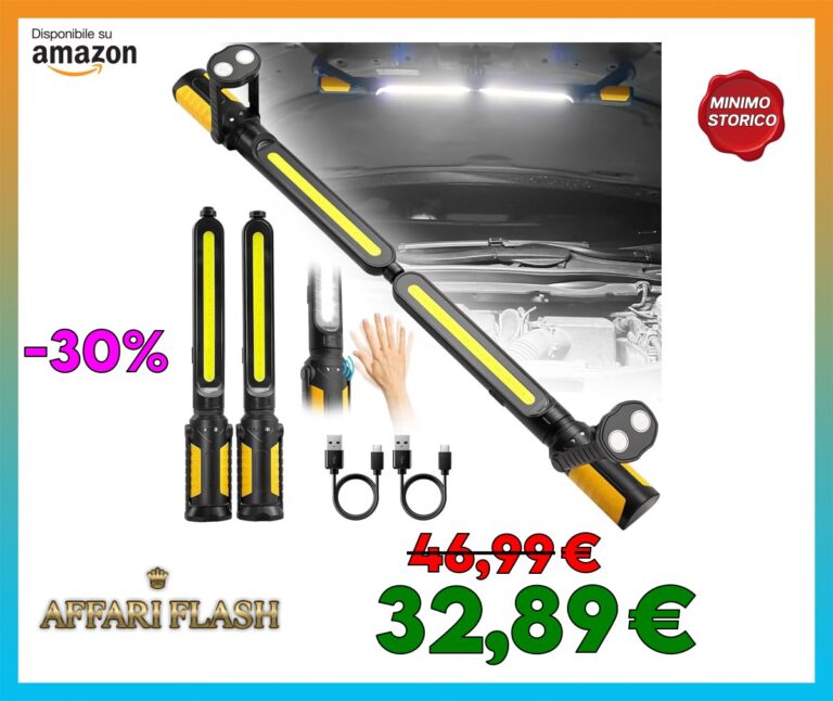 SYLSTAR Lampada LED Ricaricabile con Controllo a Sensore, 4400mAh Lampada da Lavoro con 3 Modalita, Torcia Magnetica Lampada Officina con Base Magnetica per Officina, Riparazioni Auto, Emergenze