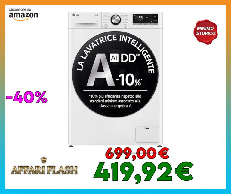 LG AI DD F4R7009TSWB Lavatrice 9kg, a Carica Frontale, Serie R7, Lavatrice Classe A