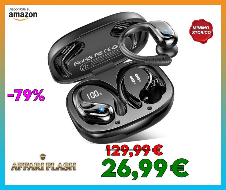 Cuffie Bluetooth Sport, 75 Ore Auricolari Bluetooth 5.4 con 4 ENC Mics, Stereo Cuffie Wireless Antirumore, IP7 Impermeabili Cuffiette Bluetooth con Display LED, Cuffie Senza Filo per Palestra/Running