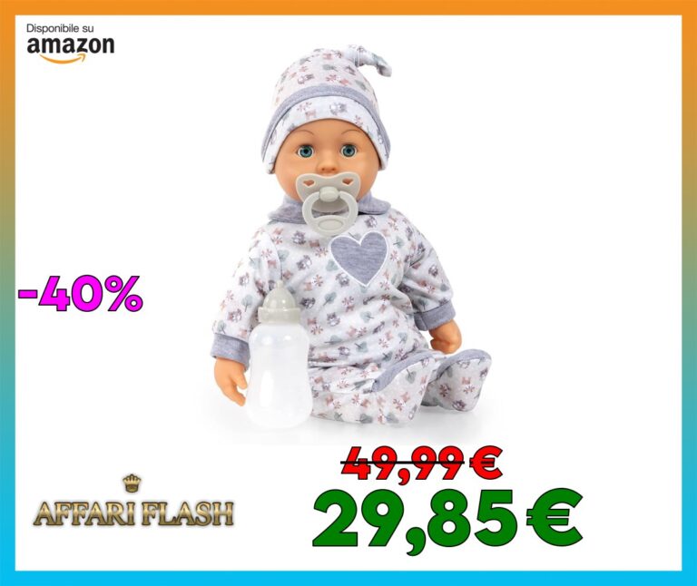 Bayer Design 93824CP Bambola interattiva, parlante, corpo morbido, con ciuccio, biberon, 38 cm