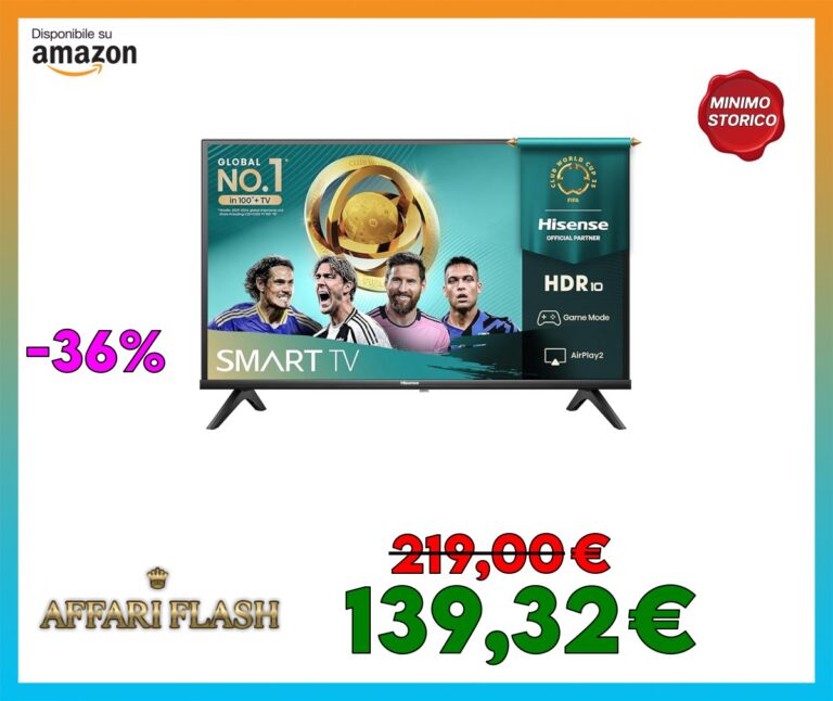 Hisense TV 32″ HD Ready 2025 32E41QT, Smart TV VIDAA U8, Airplay2, Game Mode, Works with Alexa, Tuner DVB