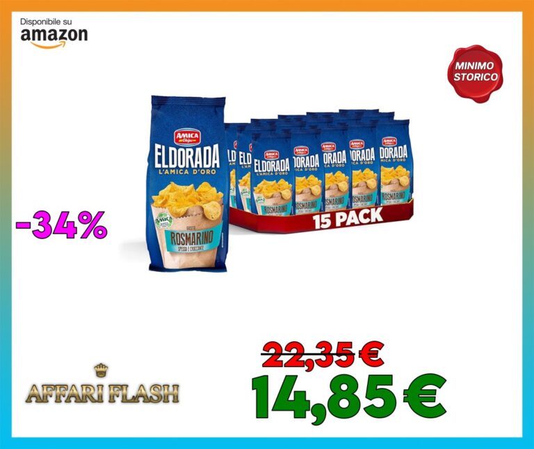AMICA Chips | Eldorada Patatine Ricetta con Rosmarino, Lenta Cottura, Taglio Spesso e Croccante, Senza Glutine, 15 Pezzi x 130 gr