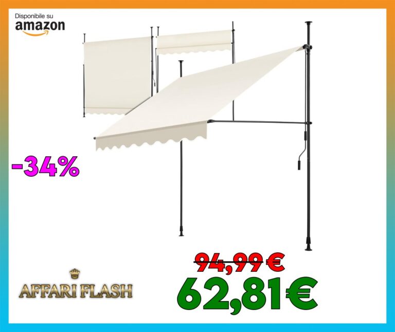 tectake® Tenda da Sole a Morsetto con Manovella, Altezza e Inclinazione Regolabile, Telo Impermeabile e Resistente ai Raggi UV, Ideale per Balcone e Terrazzo, 200x180cm