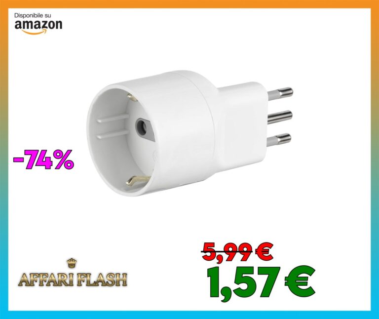 Electraline 71020 Adattatore Disassata Salvaspazio da Schuko a Spina Piccola Italiana 10A, Bianco, Confezione da 1