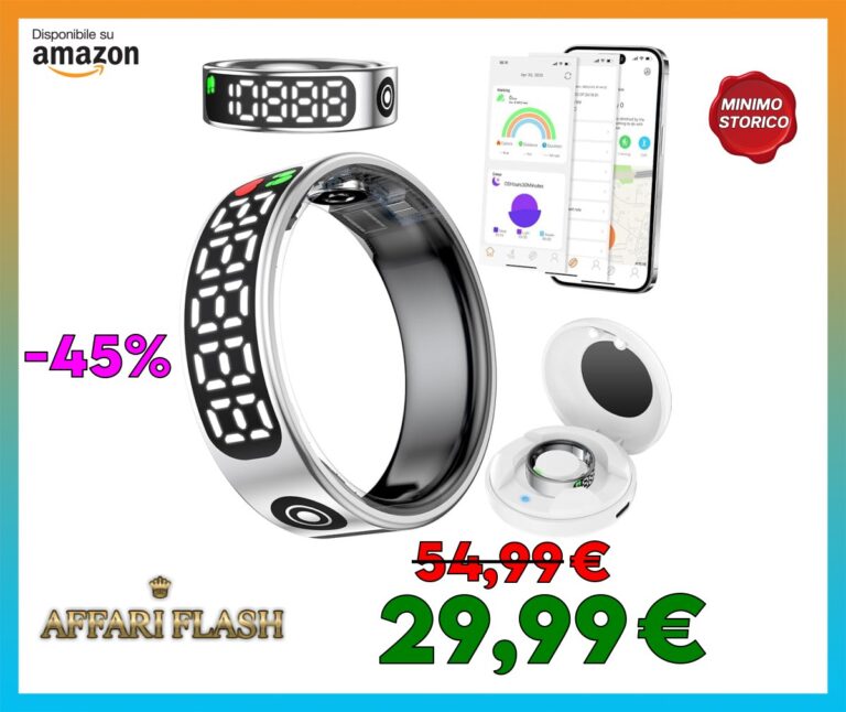️ Fileeyn Smart Ring con Display a LED, Cardiofrequenzimetro/SpO2/Sleep/Fitness Tracker, Anelli Smart per Uomini Donne, Impermeabile IP68, APP Compatibile con iOS/Android, Misura 10, Argento