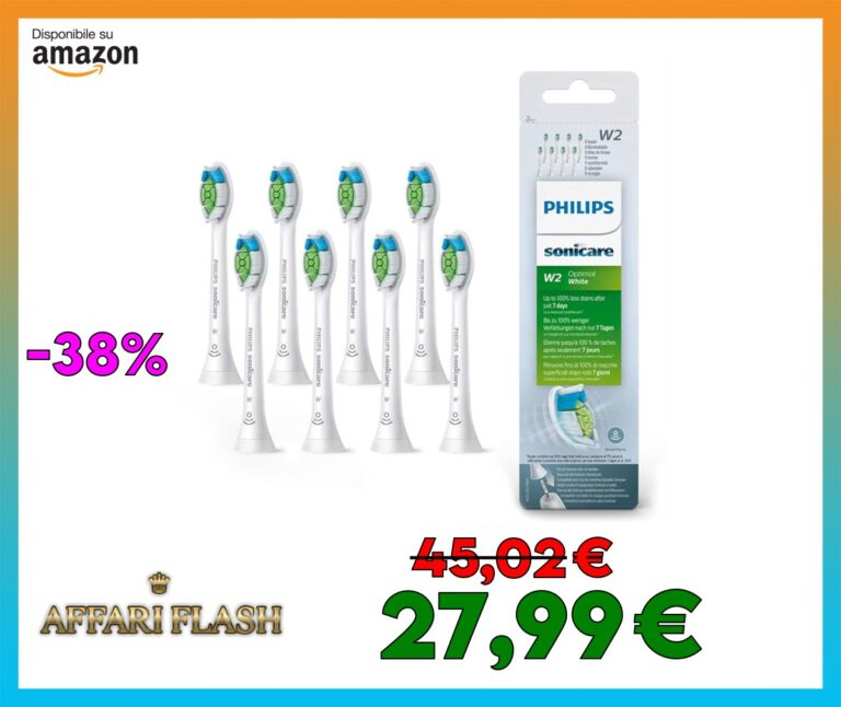 Philips Sonicare HX6068/12 Pack da 8 Testine di Ricambio W2 Optimal White Standard per Spazzolino Elettrico Sonico, con RFID, Per Denti Bianchi, Bianco
