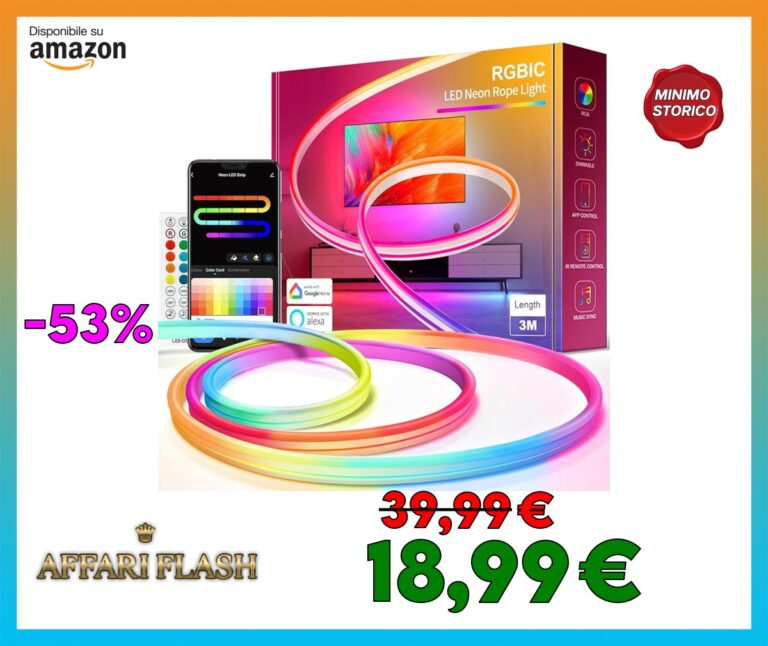 Beaeet Striscia LED Neon 3 metri, LED Striscia Neon RGB+IC con Controllo App, Controllo segmentato del colore della luce LED, Compatibile con Alexa, LED Neon per Camera da Letto, Halloween, Natale