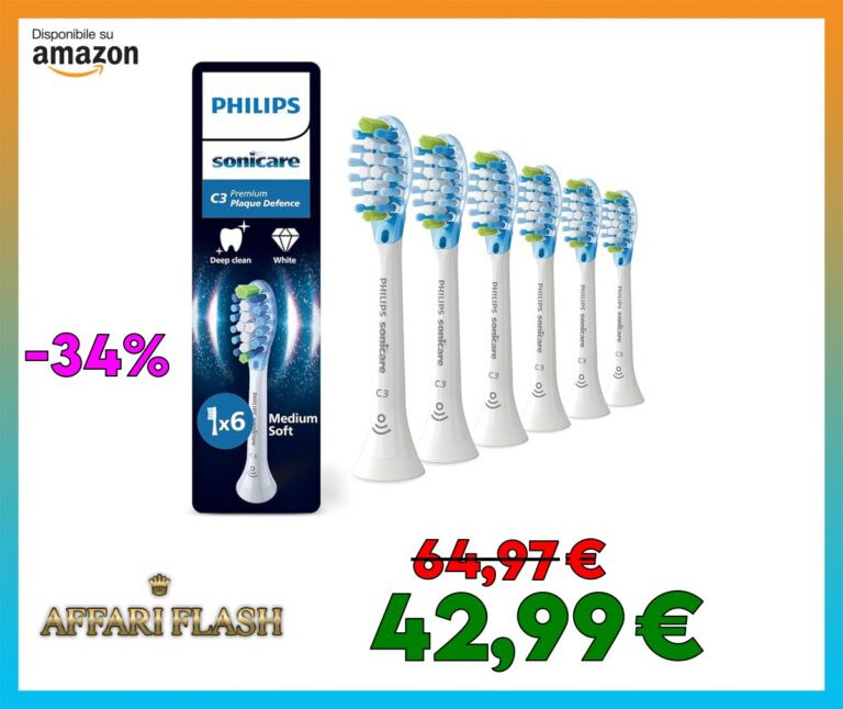 PHILIPS Sonicare C3 Premium Plaque Defence, testine di ricambio originali, bianco, confezione da 6, HX9046/87, Nuovo, 6 Testine