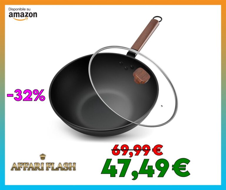 Jobin 33cm/5,6L Wok Antiaderente in Acciaio al Carbonio con Coperchio
