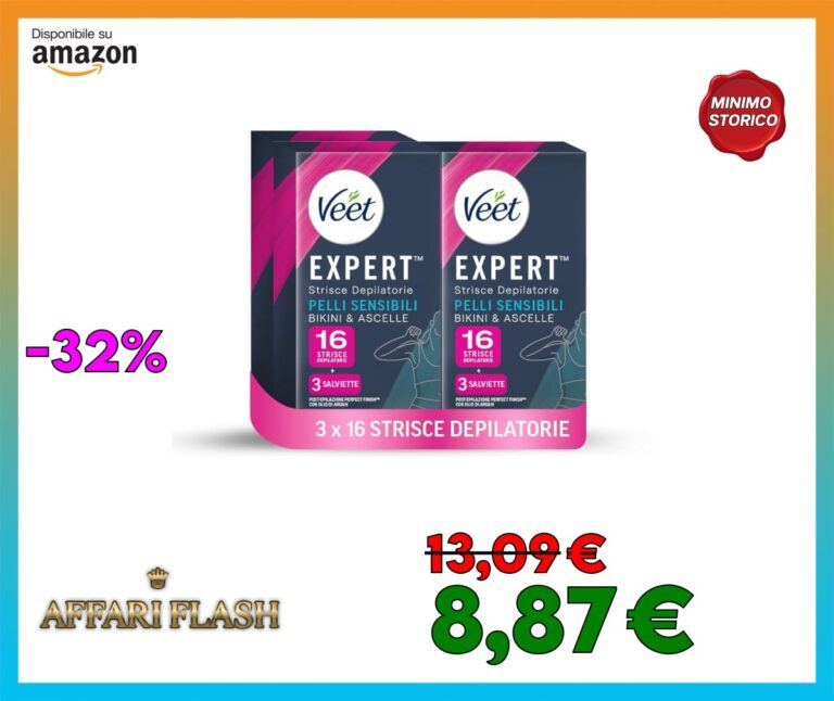 Veet Expert 48 Strisce Ascelle e Zona Bikini Pelli Sensibili, 3 Confezioni da 16 Strisce