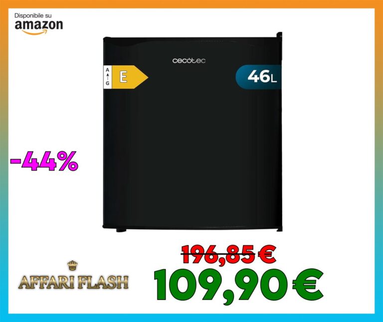 Cecotec Mini Frigoriferi Grandcooler 20000 Silentcompress Black E. Mini Frigo Nero Con Freezer Interno, Capacità di 46 Litri, 48,7 x 48 cm, Porta Reversibile, Funzionamento Ciclico, Classe E