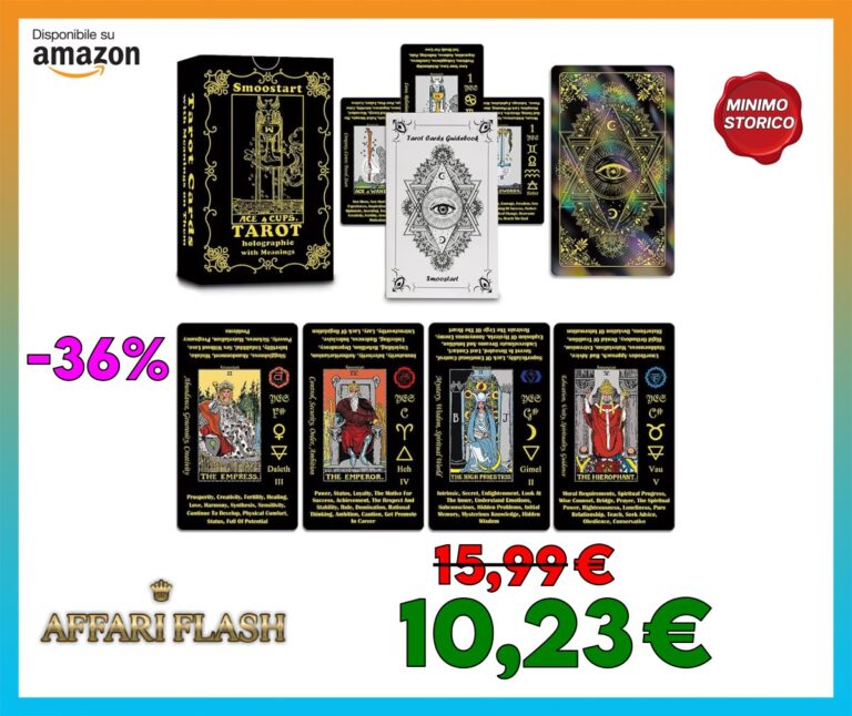 Smoostart Tarocchi olografici con significati Versione Inglese, con Guida, Parole Chiave, Elemento, Pianeta, Zodiaco, Chakra, Sì o No, Tono Musicale, numerologia, Alfabeto ebraico