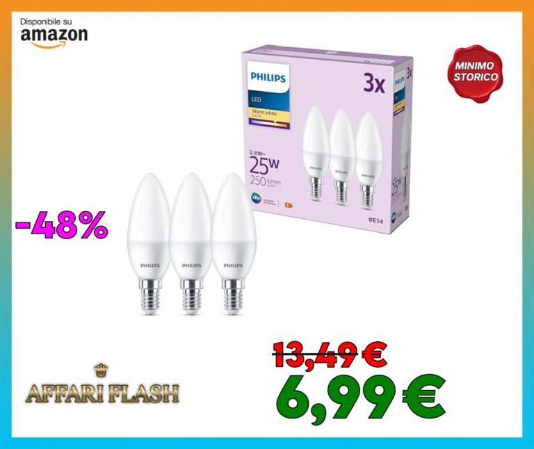 Philips LED E14 Candela, confezione da 3 lampadine, equivalente a 25 W, lampadine LED smerigliate, Plastica, Luce Bianca Calda 2700K, LED a risparmio energetico con lunga durata