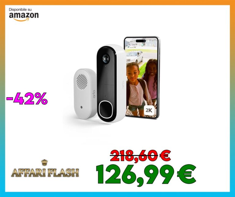 Arlo Essential 2K Videocitofono + Campanello Chime, Telecamera WiFi Esterno Senza Fili, Campanello Senza Fili Da Esterno, Citofono Smart, Sensore Movimento, Sirena, Prova Inclusa Arlo Secure, Bianco