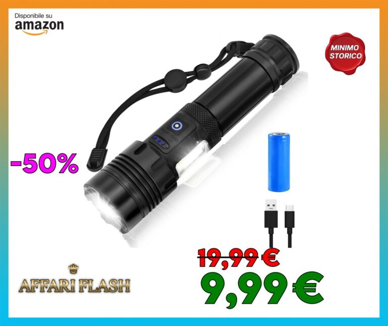 LALALUYE Torcia LED Ricaricabile da 20000Lumen, Torcia Led Potente Professionale con 7 Modalità e Indicatore di Carica, Portatile Zoomabile Impermeabile per Campeggio Trekking Emergenza(Nero)