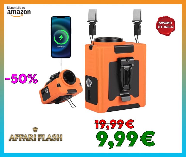 Dreamhigh® Ventilatore Portatile da Cintura da 10000mAh, ventilatore da Collo, 5 Velocità, Luce LED, Ventilatore da Ricaricabile a Mani Libere, per Viaggi, Lavori all’Aperto, Pesca e Altro