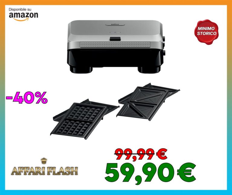 Braun SnackMaker 5 SM5005, Tostapane con Piastre per Sandwich e Cialde, Waffle Maker con Piastre in Alluminio Pressofuso, Piastre Rimovibili e Vassoio di Raccolta per Lavastoviglie, 800W, Argento