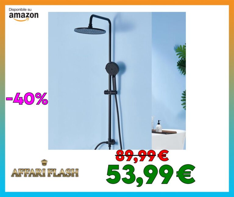 Auralum Colonna Doccia senza Miscelatore, Set Doccia con 25 cm Soffione a Pioggia e Doccetta, Fori Muro e Asta Doccia Regolabili, Nero