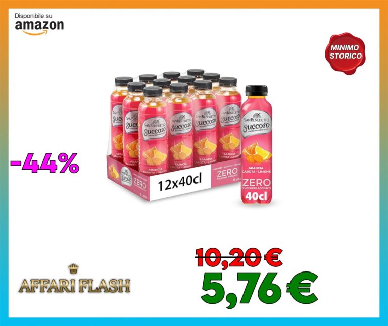 San Benedetto, Succoso Zero alla Arancia, Carota e Limone, 12×400 ml Bevanda Leggera e Dissetante in Acqua Minerale Naturale, Senza Zuccheri, Conservanti Coloranti e Glutine