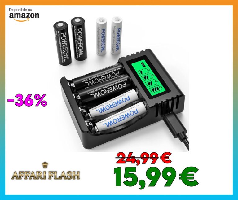 POWEROWL 4 Slot Caricabatterie Indipendente per AA AAA Ricaricabili Batteriei Ni