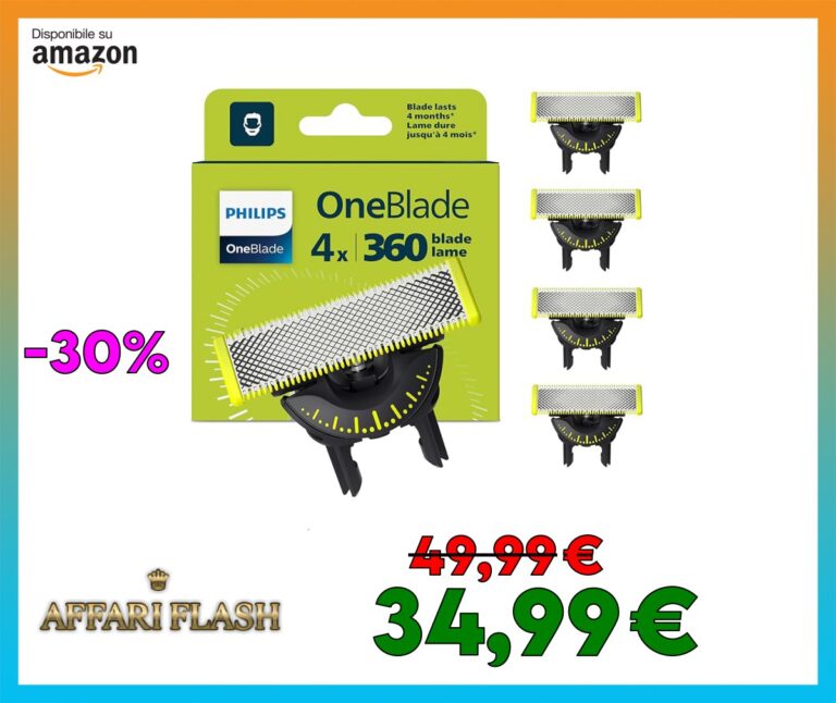Philips OneBlade Original 360 lame, compatibili con tutti i modelli OneBlade e OneBlade Pro, 4 pezzi (modello QP440/50)