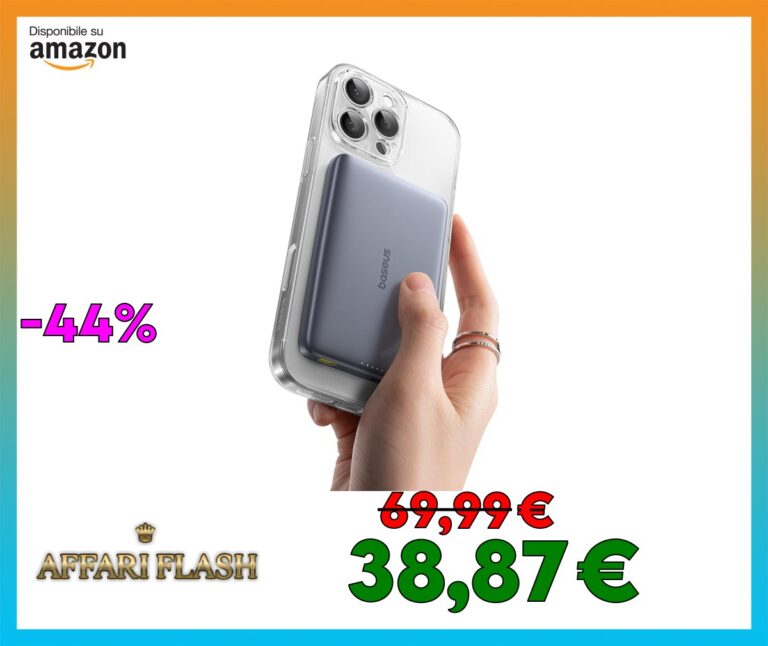 Baseus Picogo AM41 Power Bank, Ultra Slim 10000mAh Qi2 Magsafe Powerbank 15W Wireless, Ricarica Rapida PD 27W, Mini Magnetico Batteria Esterna con cavo USB C per iPhone 16/15/14/13/12, Grigio Spazio
