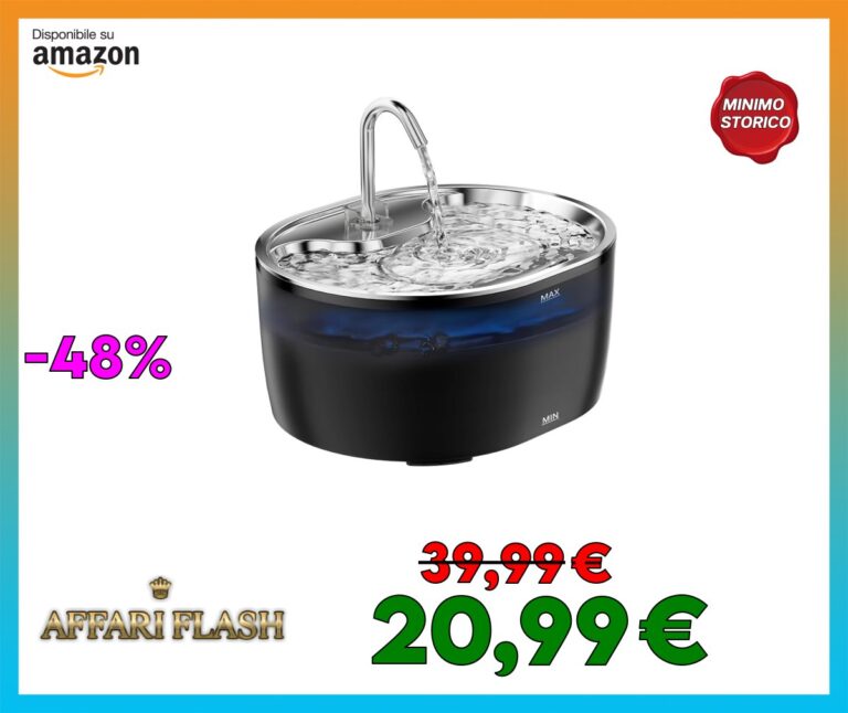 EUARY Fontana per Gatti in Acciaio Inossidabile con Luce LED 3.2L/108.2 oz Dispenser d’Acqua Ultra Silenzioso Fontana d’Acqua Alimentazione USB Carbone Attivo (light black, normal)